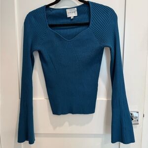 Pink Rose Teal Ribbed Knit Top